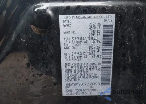 2020 Nissan Rogue S Fwd z USA, uszkodzony, nr VIN 5N1AT2MT2LC727053